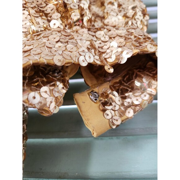 Vintage 50s 60s Gold Sequin Cocktail Dress: Mod Long Sleeve Shift, Women's M/L - Picture 12 of 13